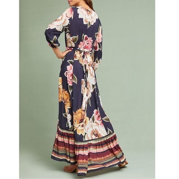 Anthropologie Farm Rio Layla Floral Ruffle Maxi Wrap Dress Size XXS Petite - Picture 5 of 14